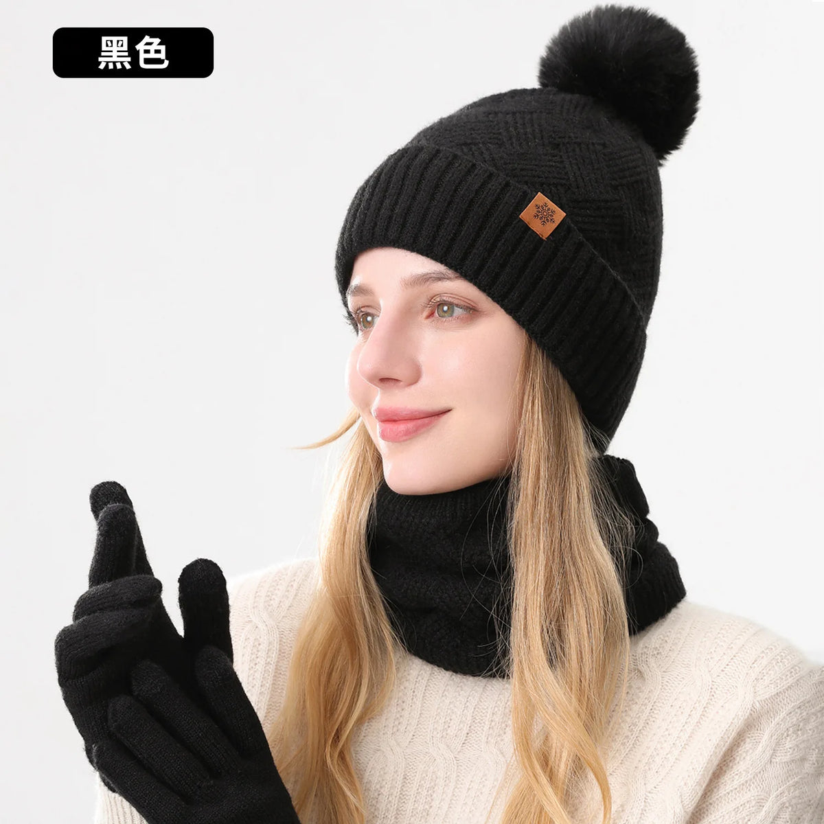Men's / Women's Outdoor Warm Fleece-lined Knitted Hats Winter Cold-proof Double-layer Stocking Cap One/three-piece Set Skullies