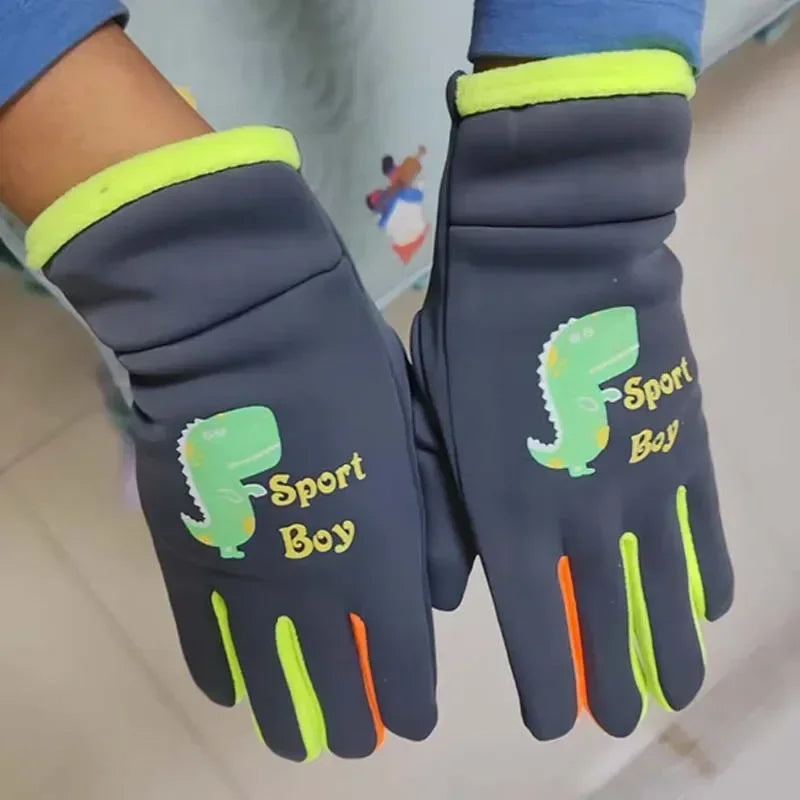 Children Warm Plush Gloves Winter Boys Girls Kids Outdoor Windproof Skiing Cycling Gloves Glow Students Toddler Cycling Mittens
