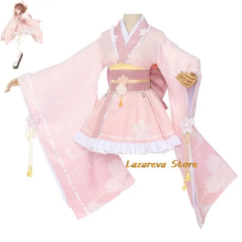 Anime Uraraka Ochaco Boku No Cosplay Costume Wig Kimono Lovely Pink Lolita Dress Hallowen Carnival Party Suit