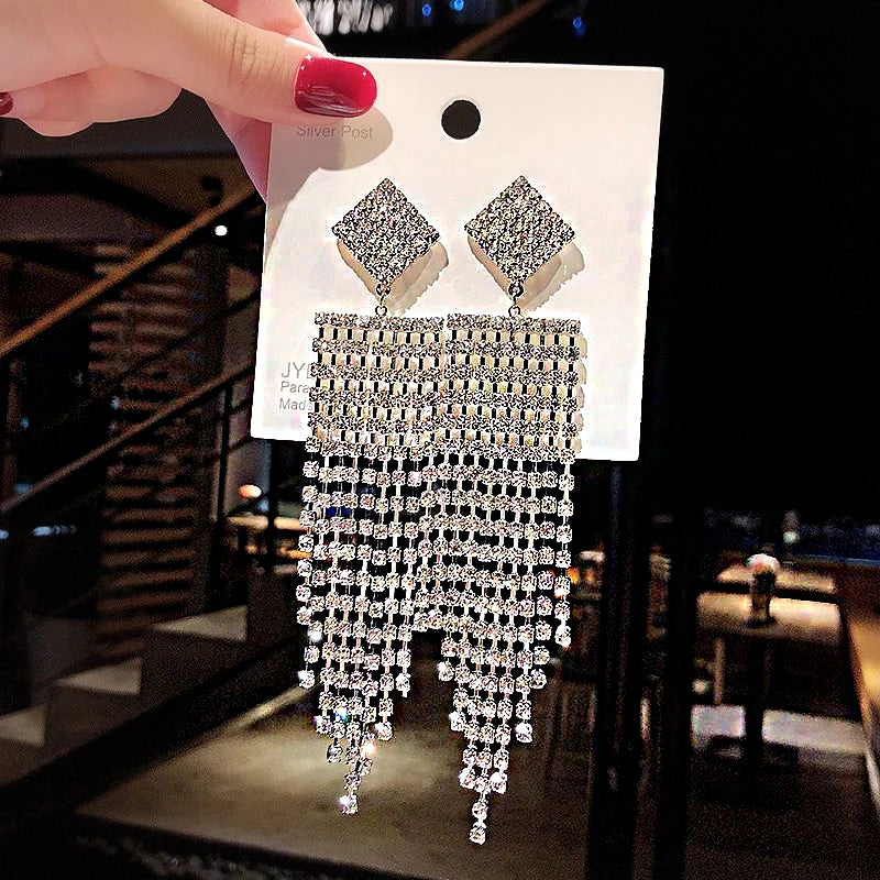Crystal Zircon Geometric Drop Earrings