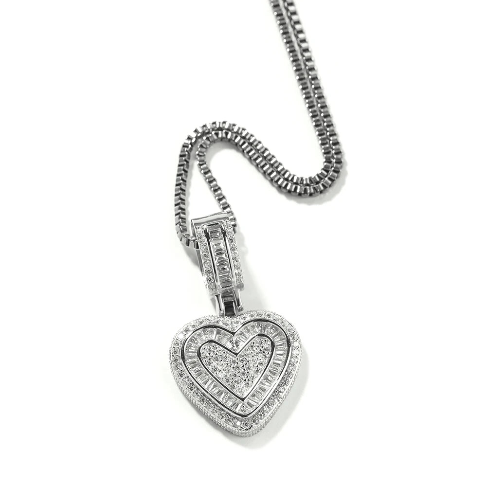 THE BLING KING Baguette CZ Small Heart Pendant Necklace for Women – Iced-Out 5A+ Cubic Zirconia Lovely Jewelry Birthday Gift