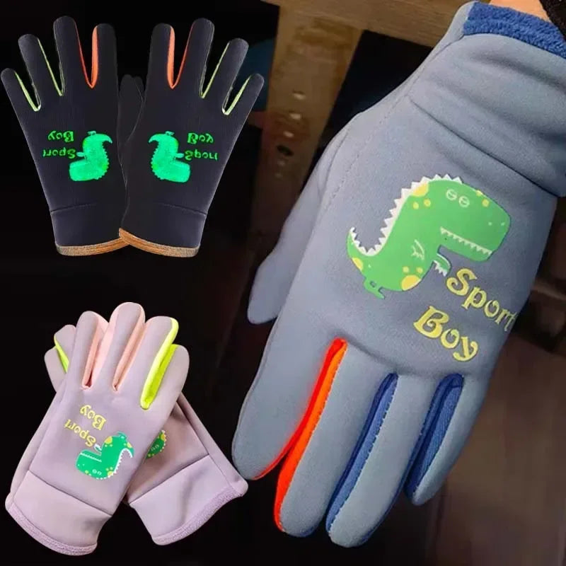 Children Warm Plush Gloves Winter Boys Girls Kids Outdoor Windproof Skiing Cycling Gloves Glow Students Toddler Cycling Mittens