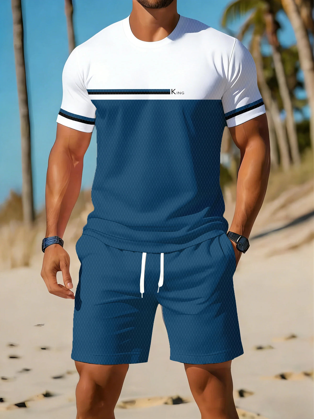 Holiday Beach T-shirt And Shorts 2 Pieces Sets Summer Quick Drying Men's Suit Clothing Fashion Men's Short Sleeve Tee Shorts Set