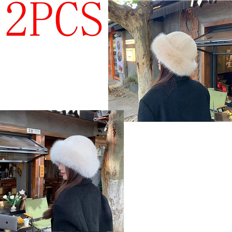 Autumn and Winter 2025 New Mongolian Hat Women's Fashion Fur Cap Fur Hat Brimless Plush Fluffy Skiing Riding Warm Caps MZr02