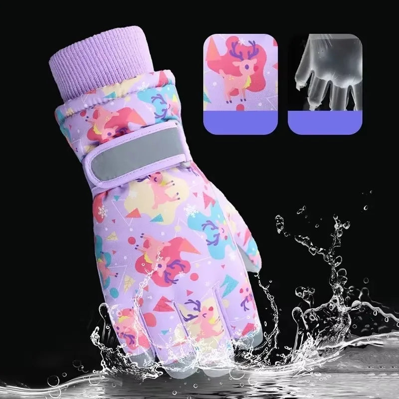 Waterproof Kids Winter Gloves, Thicken Warm Children Ski Gloves Snowboard Riding Cycling Snow Gloves for Boys Girls