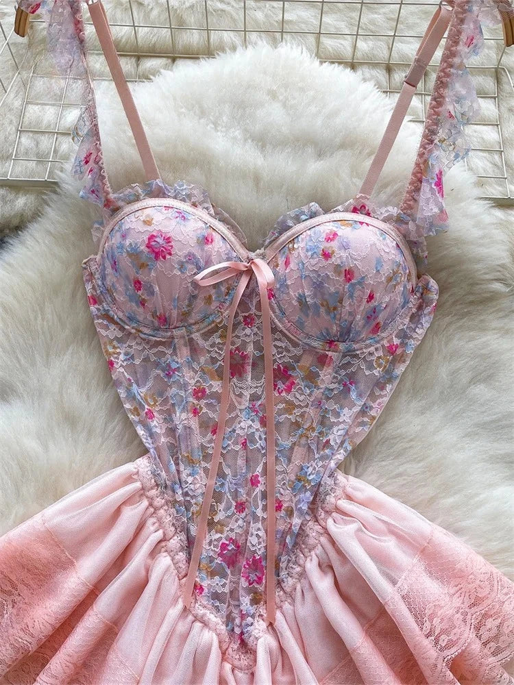 Women’s Floral Lace Strapless Mini Dress