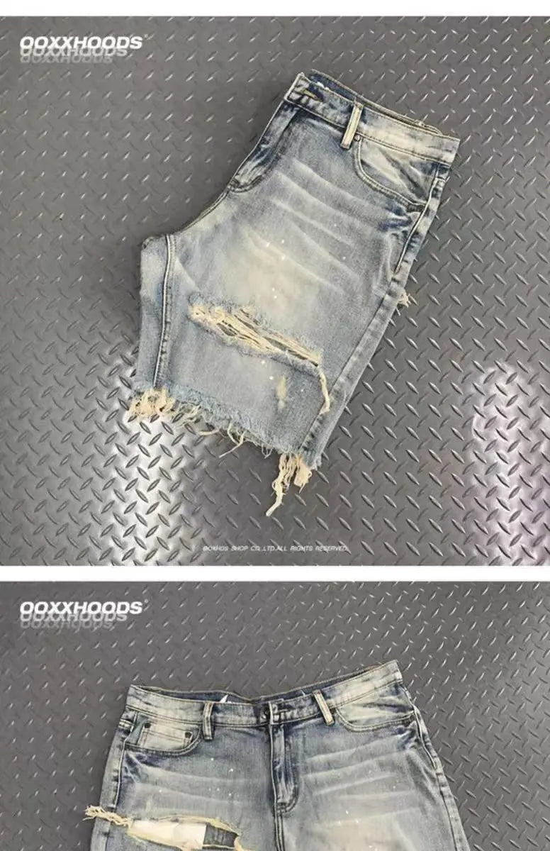 Trend 2026 Summer New Half Pants Retro Denim Washed Pants Ripped Hole Beggar Loose Casual Shorts High-end Luxury Man Clothes