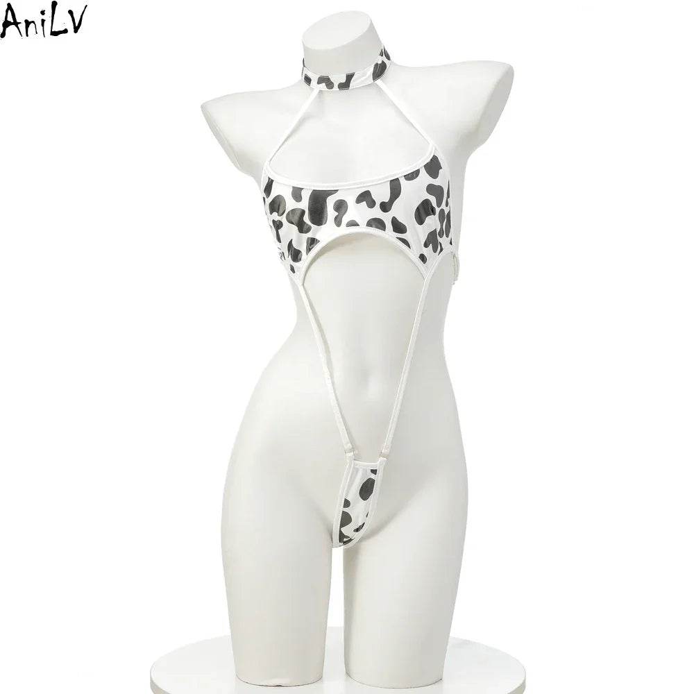 Women’s Kawaii Cow Maid Swimsuit Cosplay Set