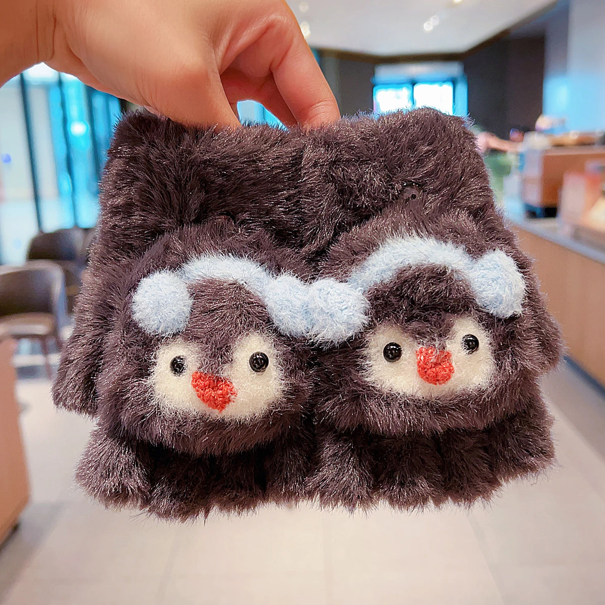 Cute Cartoon Animal Plush Flip Gloves Faux Mink Fur Convertible Half Finger Mittens Soft Warm Winter Gloves For Girls Boy Daily
