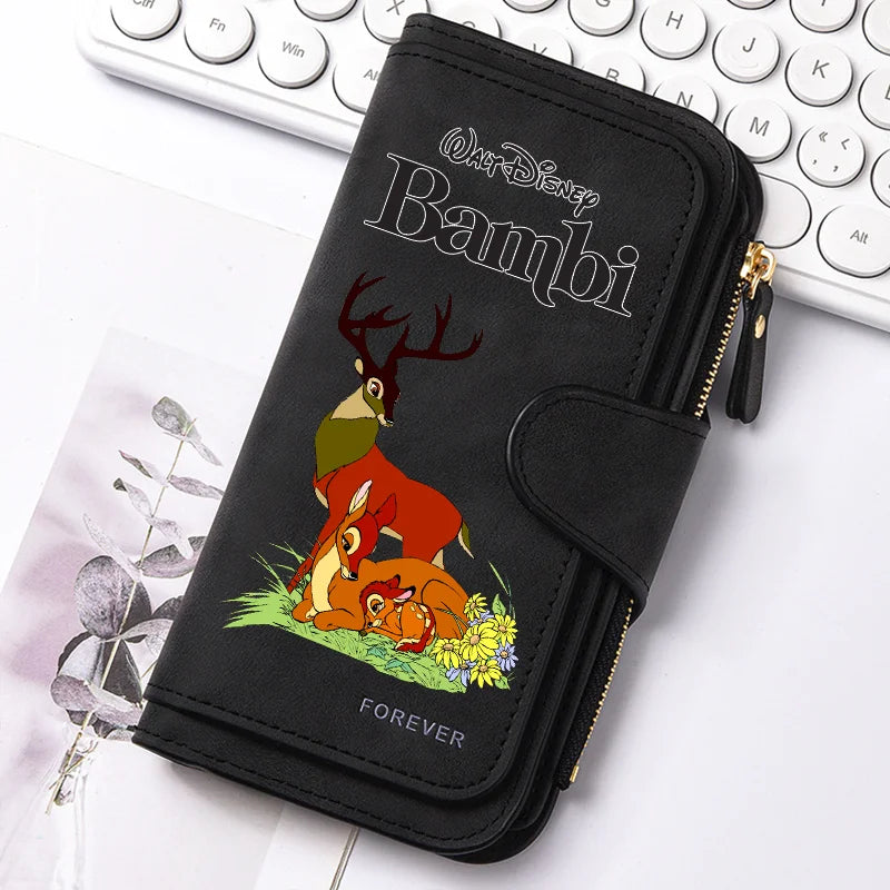 Bambi Long Zip Wallet for Women – Cute Cartoon Multi-Card Large Capacity Kawaii Clutch Bag, Soft Texture Fashion Purse