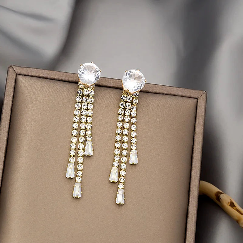 Crystal Zircon Geometric Drop Earrings