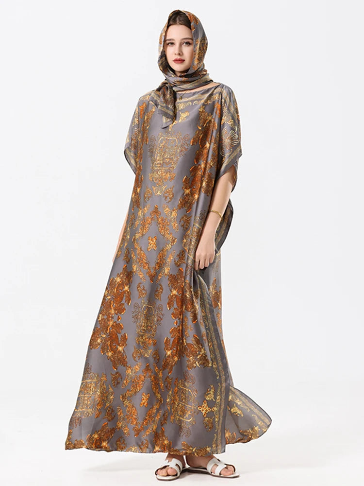 Women’s Printed Loose Maxi Abaya Dress