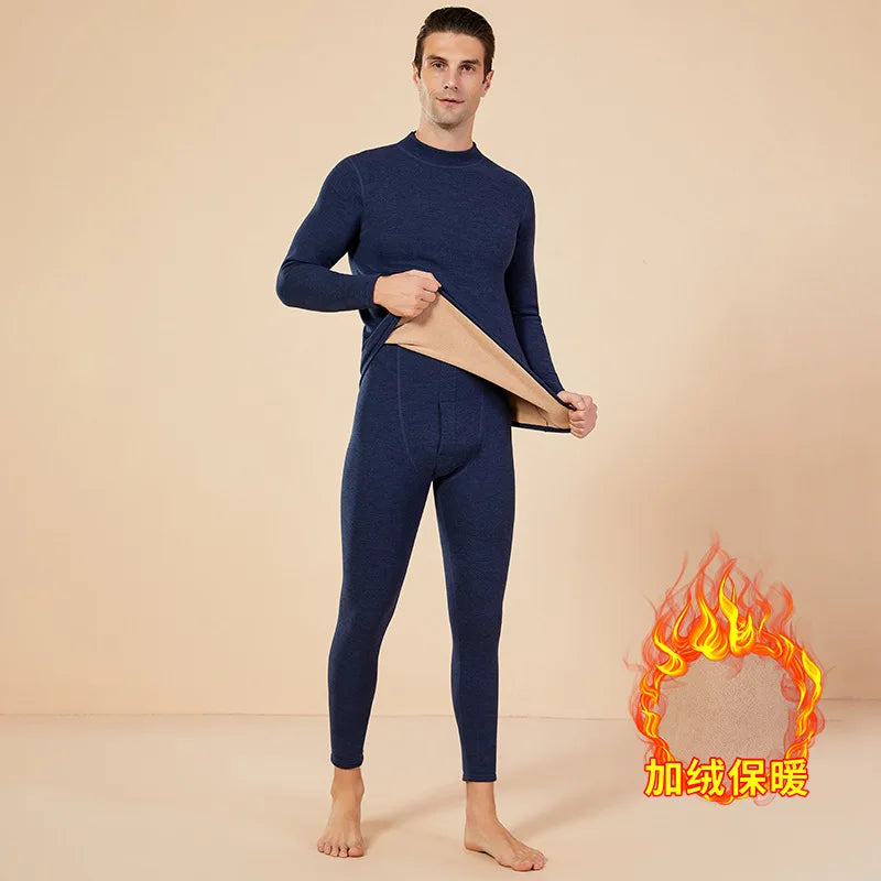 Men's Mock Neck Fleece Thermal Underwear Set