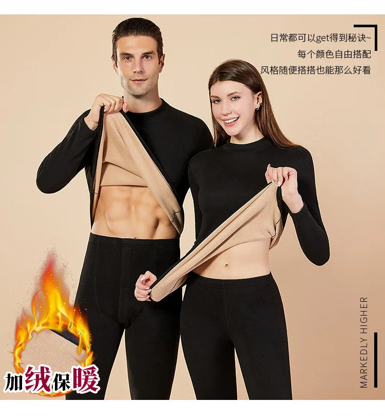Men's Mock Neck Fleece Thermal Underwear Set