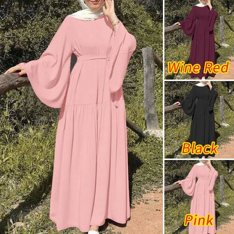 Women’s ZANZEA Modest Tie-Waist Maxi Dress