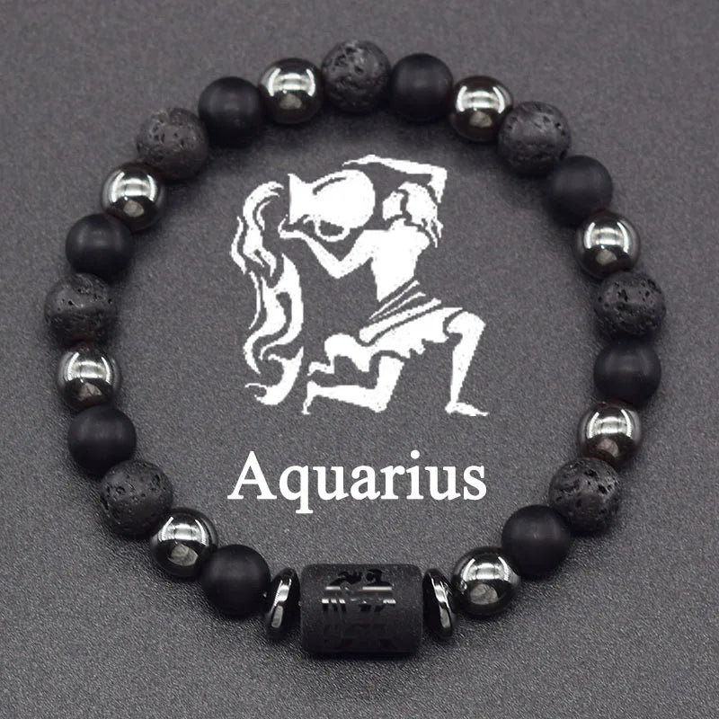 12 Zodiac Constellation Signs Bracelet for Men & Women – Natural Tiger Eye Stone Beaded Bracelet, Leo Taurus Charm Couple Jewelry