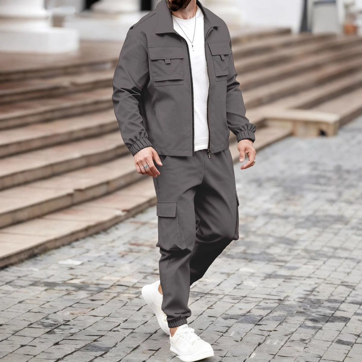 The men's stylish zipper coat and long pants set combines the elements of tactical casual style and sportswear collection-F15