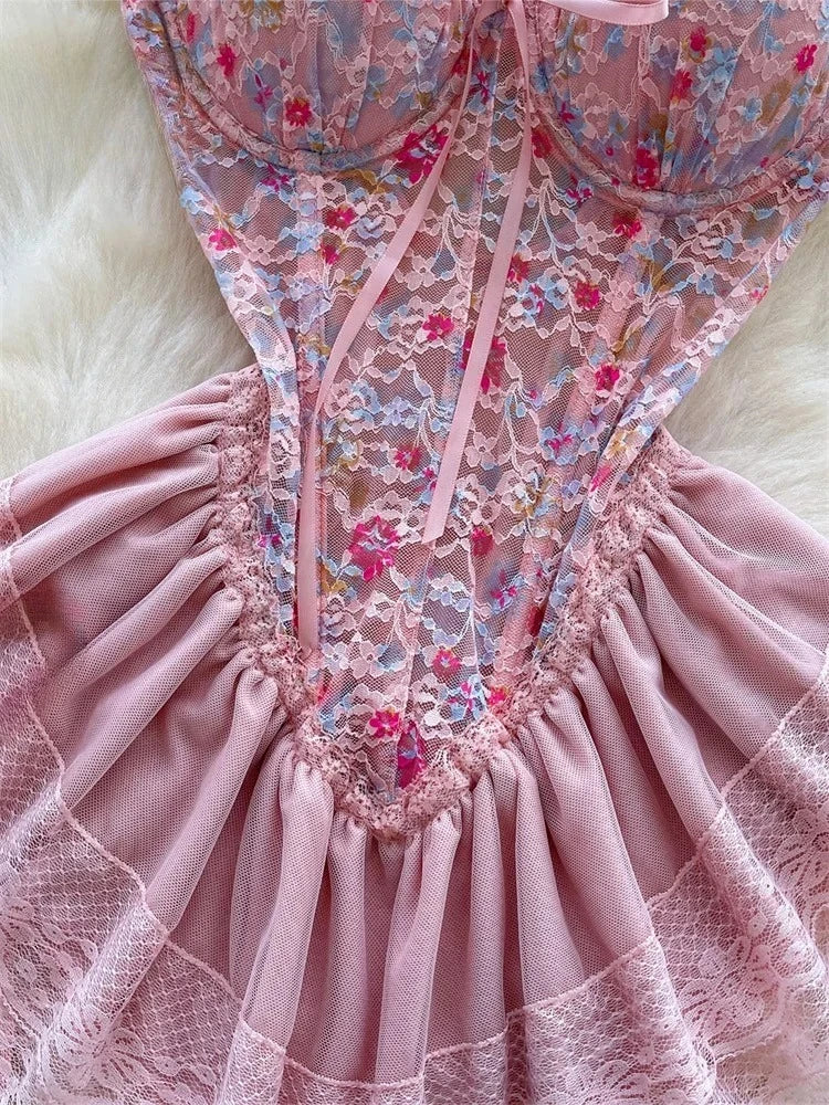 Women’s Floral Lace Strapless Mini Dress