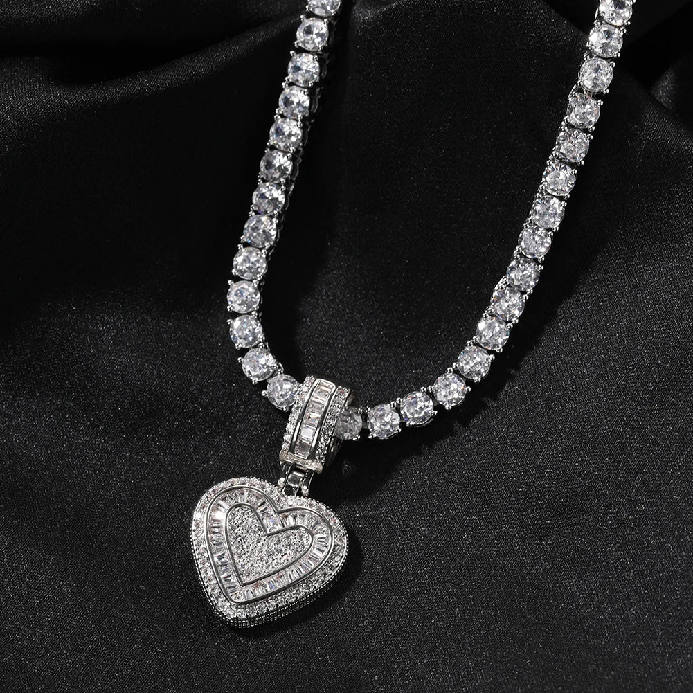 THE BLING KING Baguette CZ Small Heart Pendant Necklace for Women – Iced-Out 5A+ Cubic Zirconia Lovely Jewelry Birthday Gift