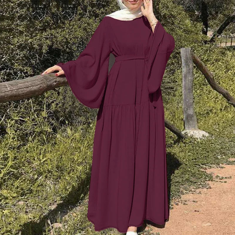 Women’s ZANZEA Modest Tie-Waist Maxi Dress