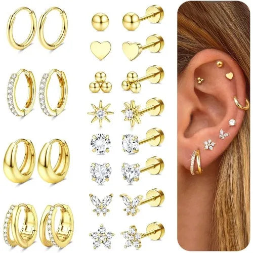 14K Gold-Plated Stainless Steel Classic Stud Earrings