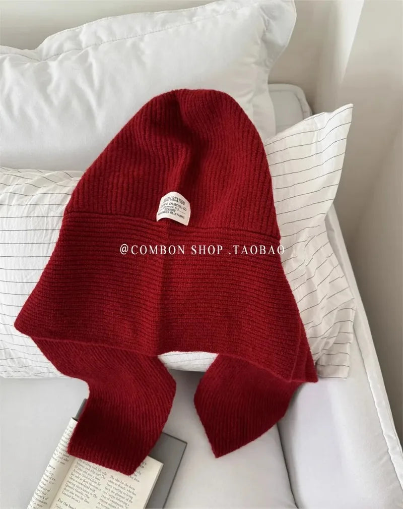 Oversize Hood Scarf Balaclava Hat Winter Ear Protection Windproof Warm Balaclava Hats Women Fashion Hat and Scarf Skullies Beani