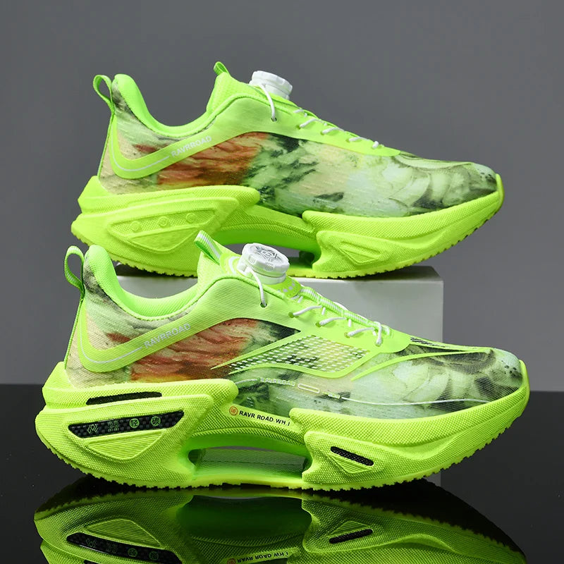 Elastic Speed Running Shoes for Men, Carbon Plate Push Rotating Buckle Sports Shoes for Women, Professional Shock-Absorbing