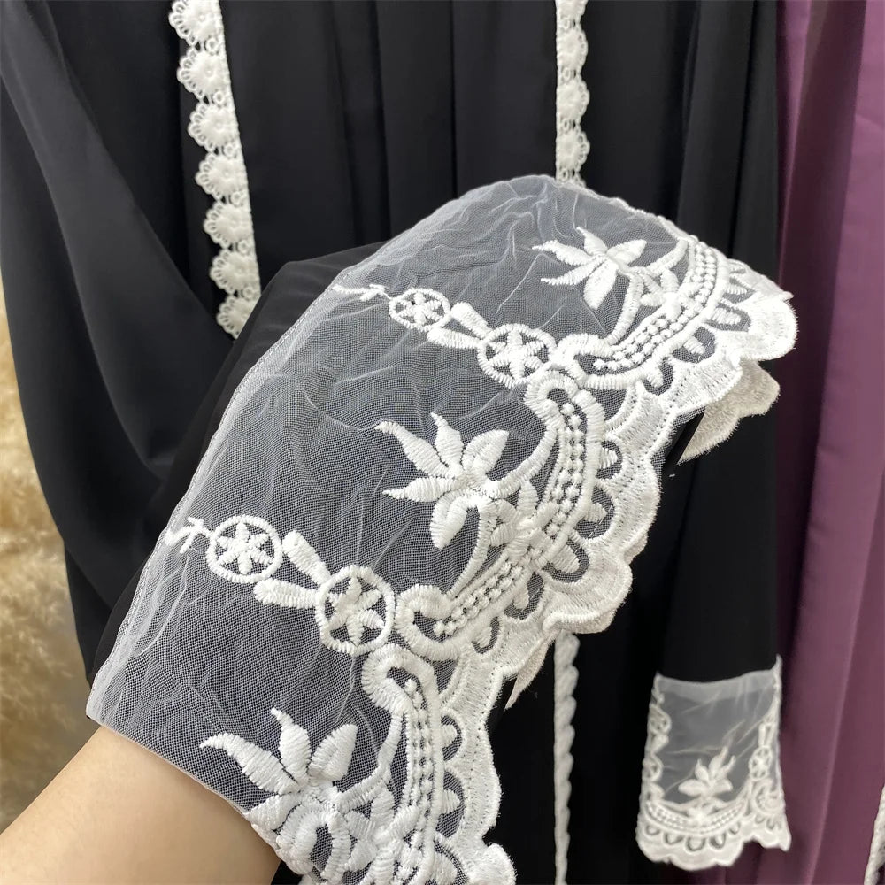 Women’s Lace Trim Nida Abaya with Pockets