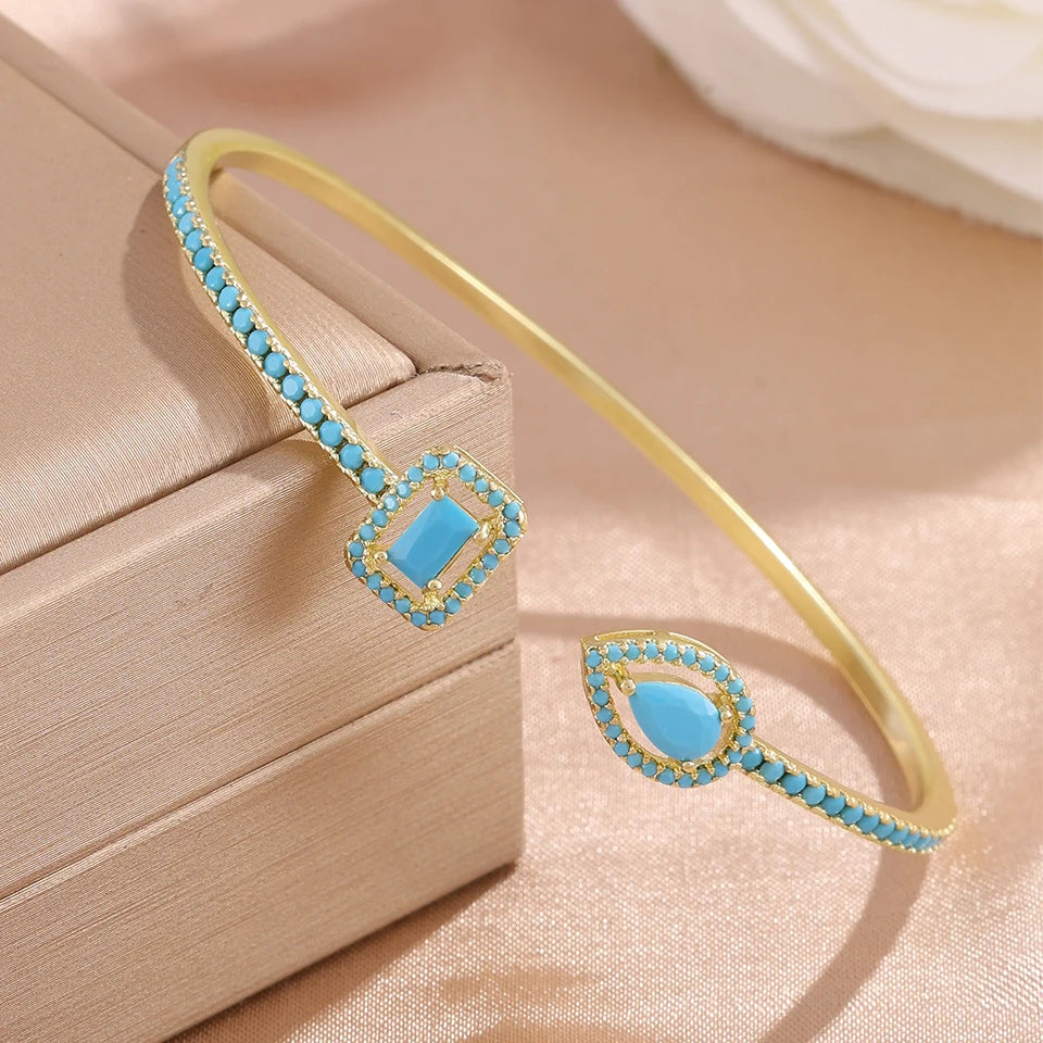 ZAKOL 5PCS Niche Blue Turquoise Zircon Stackable Bracelets for Women – Exquisite Elegant Wedding & Party Jewelry Gift Set