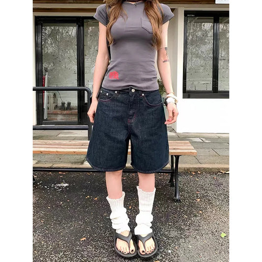 Women’s Y2K Black Wide-Leg Denim Jorts