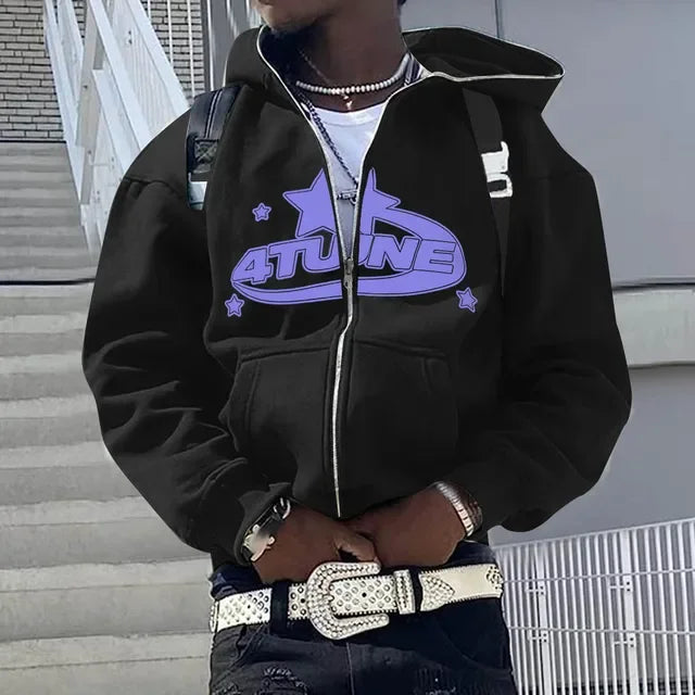 Men’s Hip Hop Printed Zip Hoodie