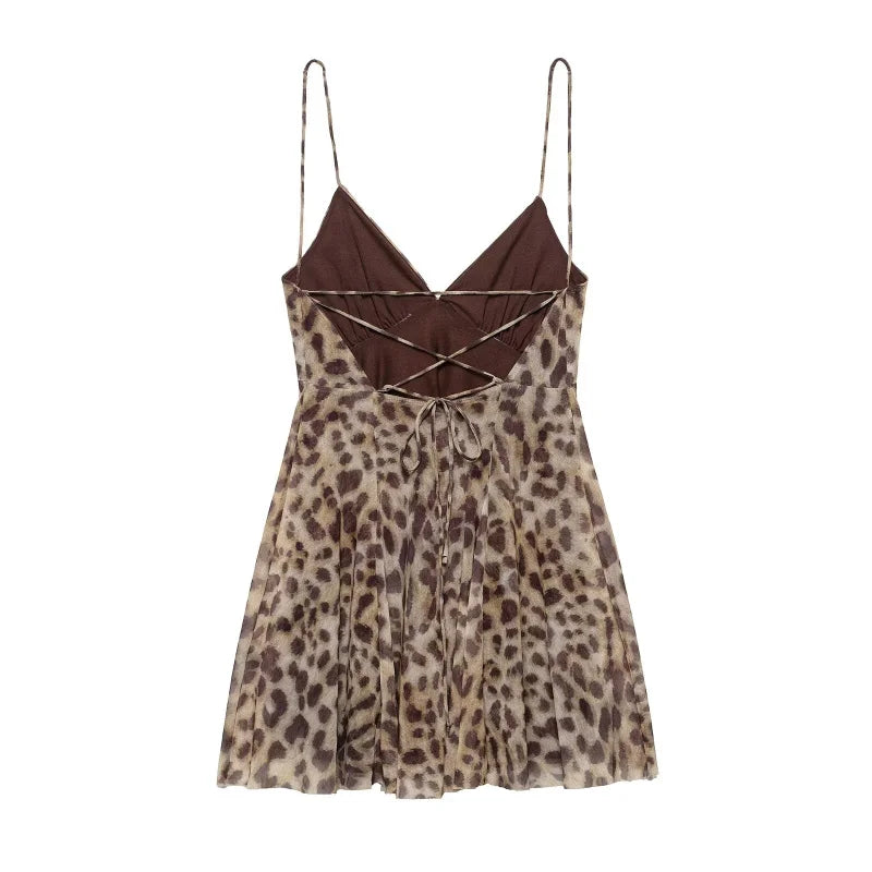 Women’s Printed V-Neck Halter Mini Dress