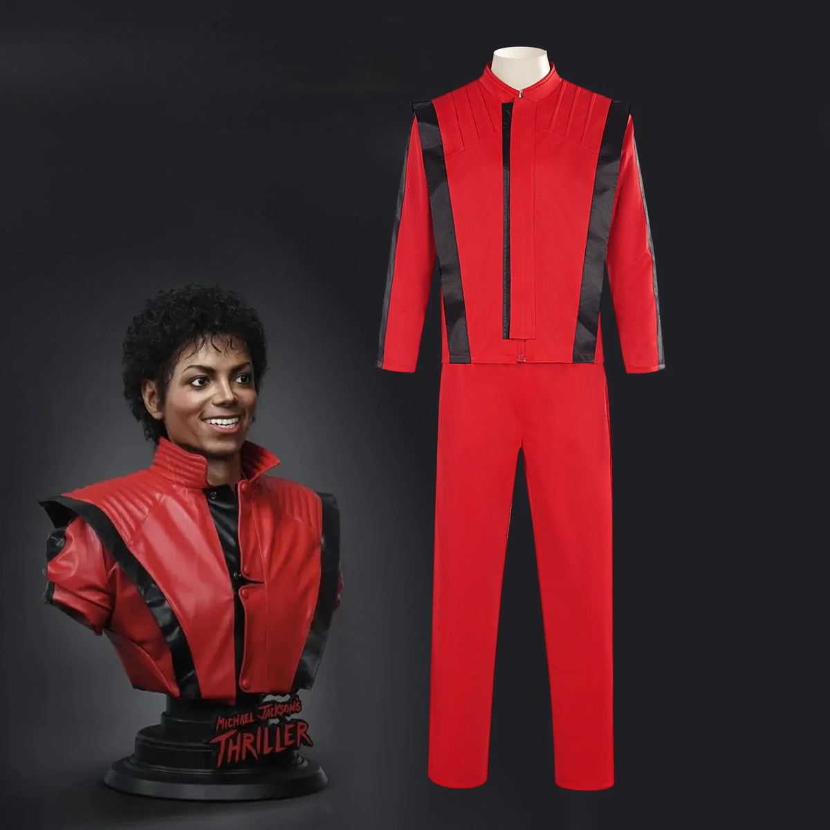 Michael Jackson Coat Pant Set Michael Scary Night Premium Overcoat Red Leather Jacket Vintage Thriller Party Cosplay Costume