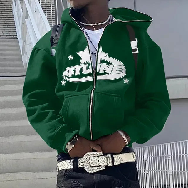 Men’s Hip Hop Printed Zip Hoodie
