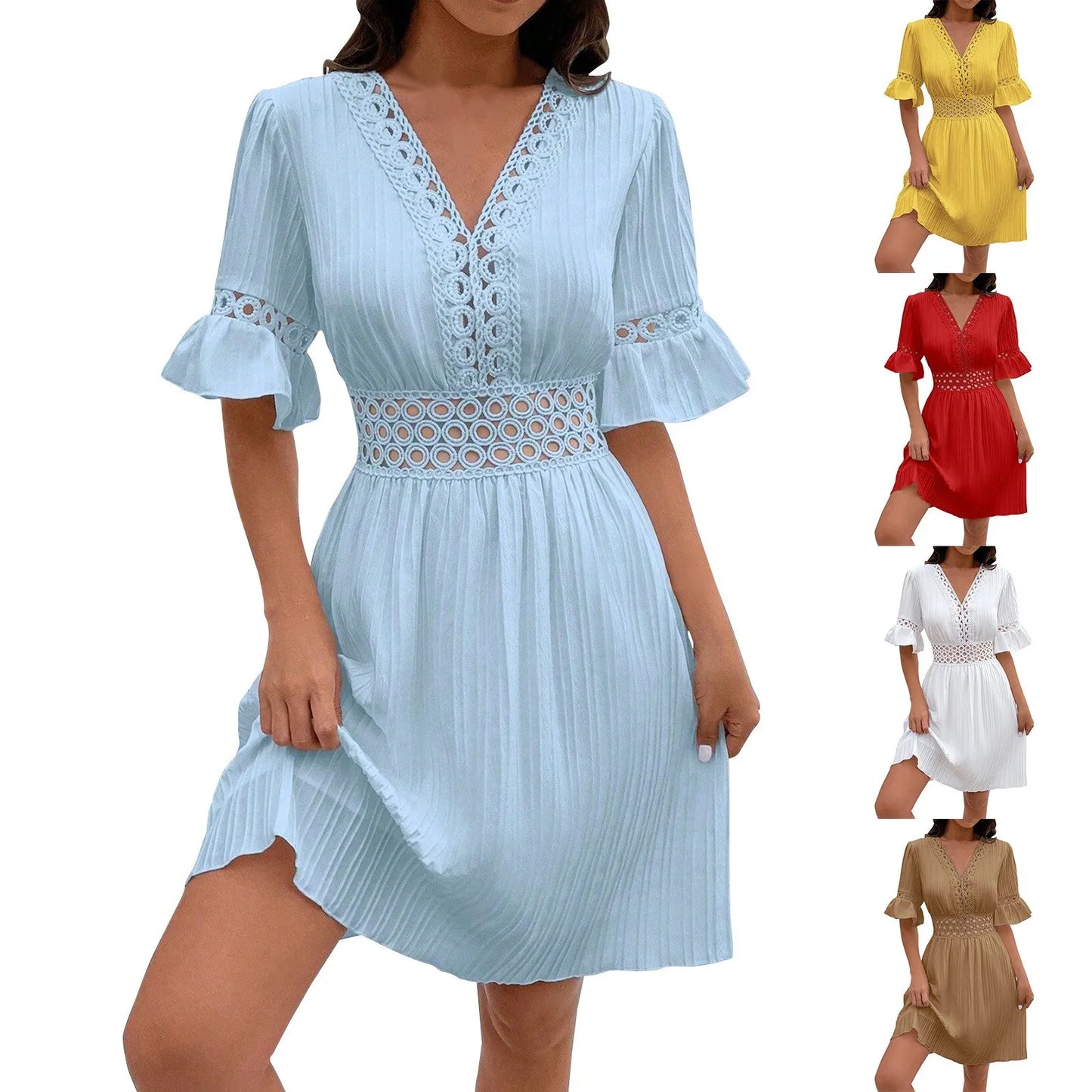 Women’s V-Neck A-Line Mini Dress.