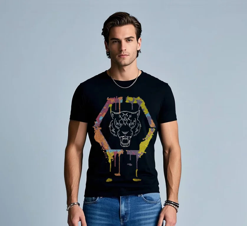 Designer Luxury Rhinestone T-Shirts for Men - Summer Brand Tees Stylish & Trendy Top Tees