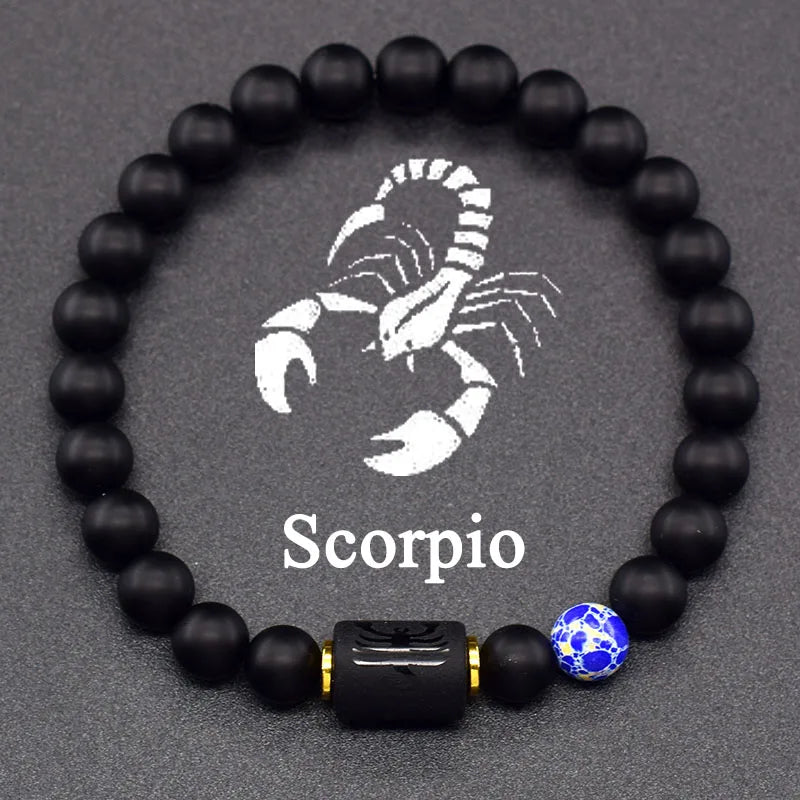 12 Zodiac Constellation Signs Bracelet for Men & Women – Natural Tiger Eye Stone Beaded Bracelet, Leo Taurus Charm Couple Jewelry