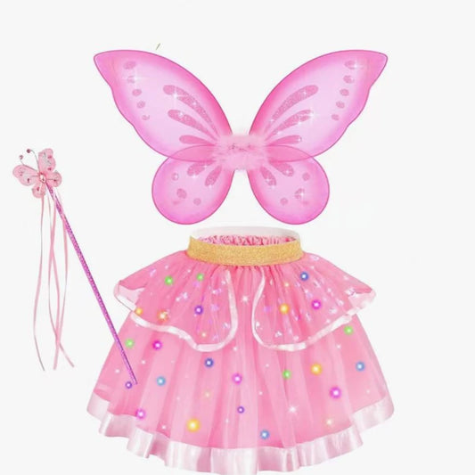 Pastel Pink Fairy Wings &amp; Tutu Skirt Costume Set for Girls
