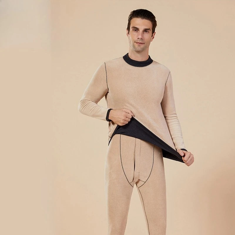 Men's Mock Neck Fleece Thermal Underwear Set