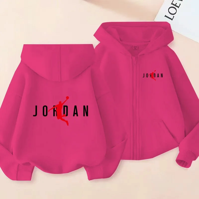 Kids Basketball Star Print Zipper Hoodie Sweatshirt for Boys and Girls 3-12 Years