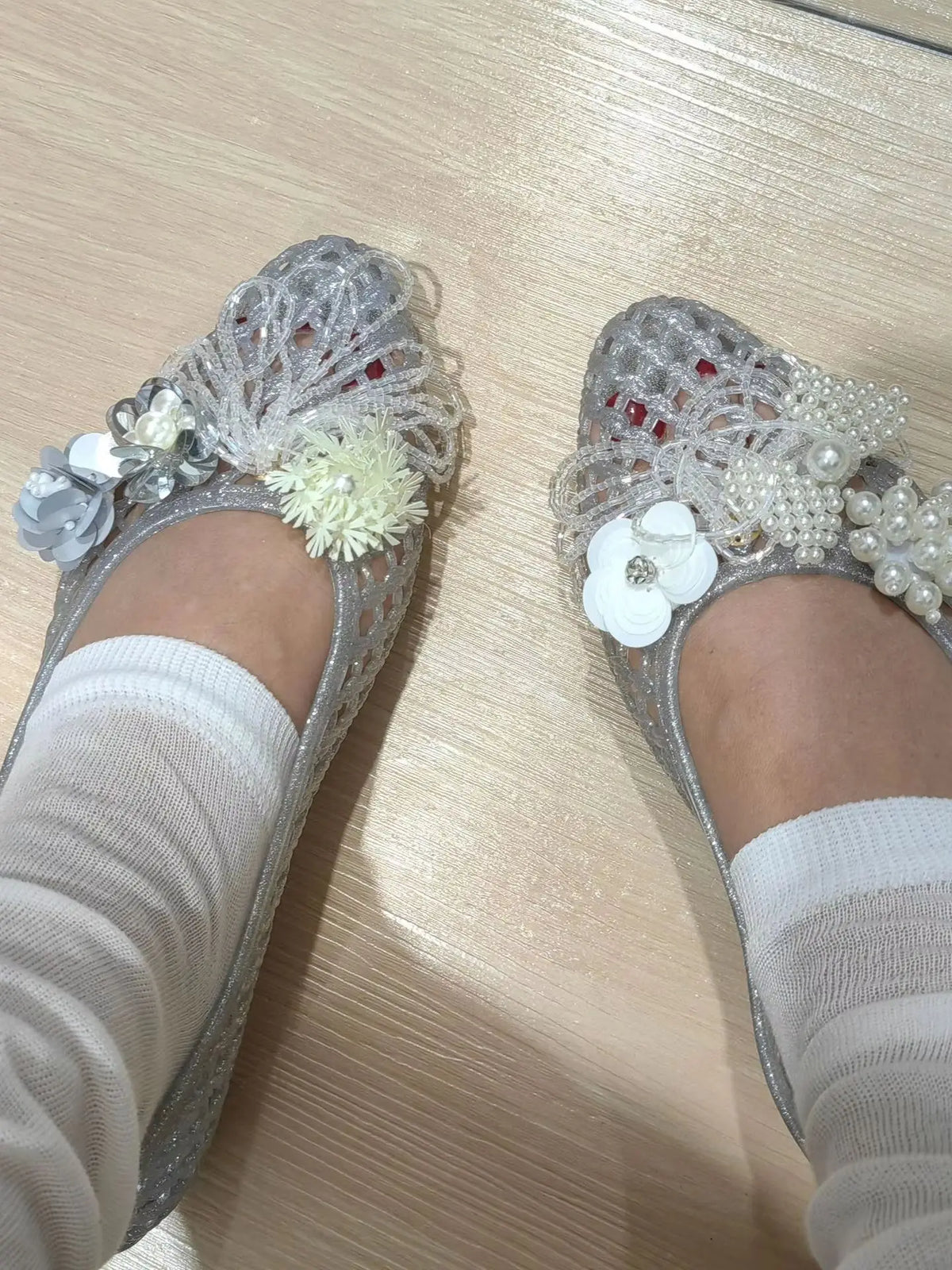 2026 Summer Hot-Selling Crystal Shoes, Pointed Toe, Closed Heel, Handmade Floral Shoes, Mesh Flat Sandals, Slippers, Crystal Shoes for Women