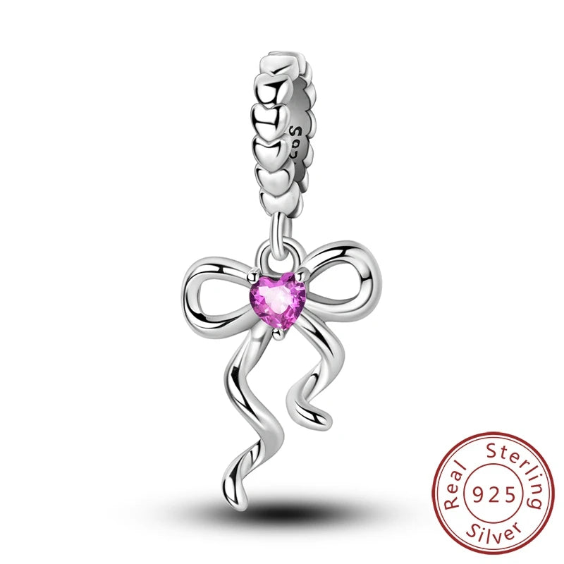 925 Sterling Silver Pink Ballet Girl Bow Pendant Charm Bead for Women – Elegant DIY Jewelry Making Charm for Bracelets & Necklaces