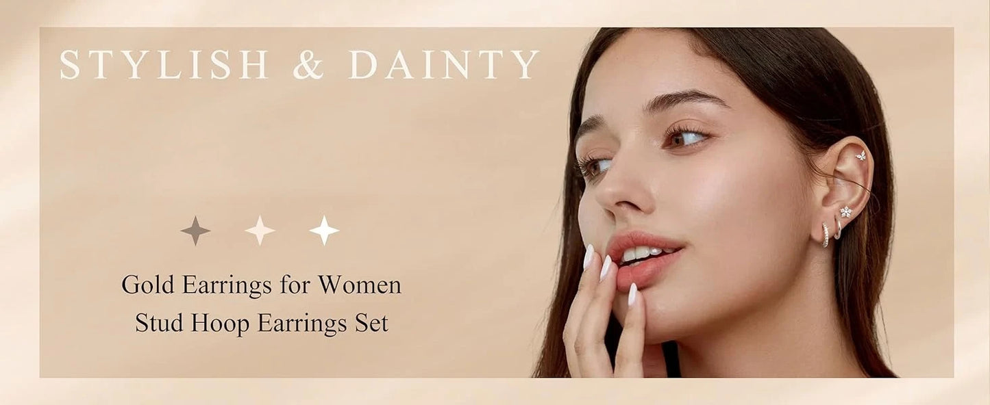 14K Gold-Plated Stainless Steel Classic Stud Earrings