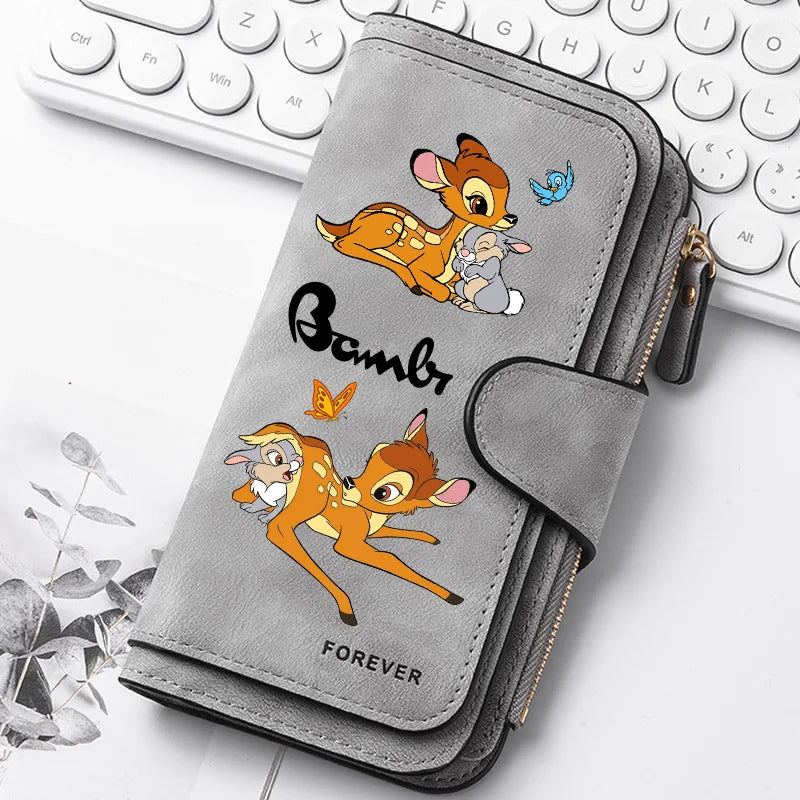 Bambi Long Zip Wallet for Women – Cute Cartoon Multi-Card Large Capacity Kawaii Clutch Bag, Soft Texture Fashion Purse