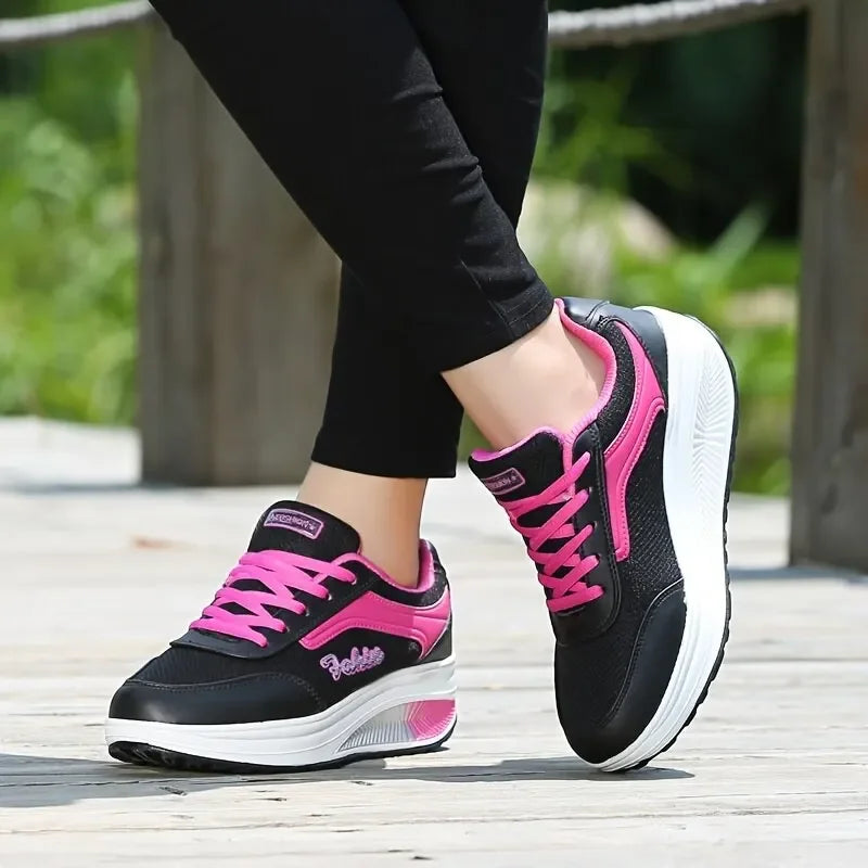 Women’s Fashion Platform Sneakers – Comfortable Casual Walking Shoes with Lightweight Flat Sole & Plus Size Fit