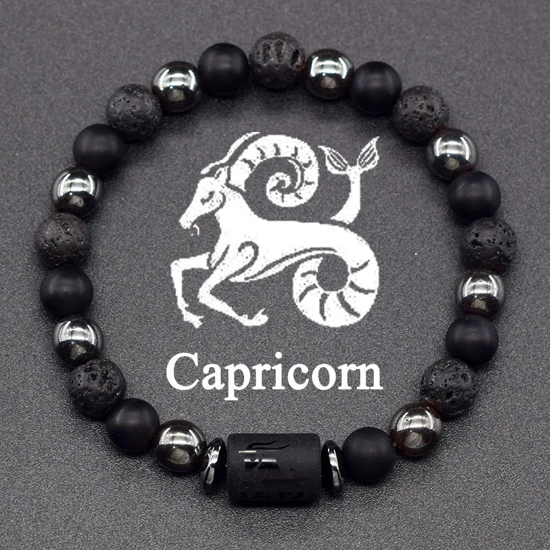12 Zodiac Constellation Signs Bracelet for Men & Women – Natural Tiger Eye Stone Beaded Bracelet, Leo Taurus Charm Couple Jewelry