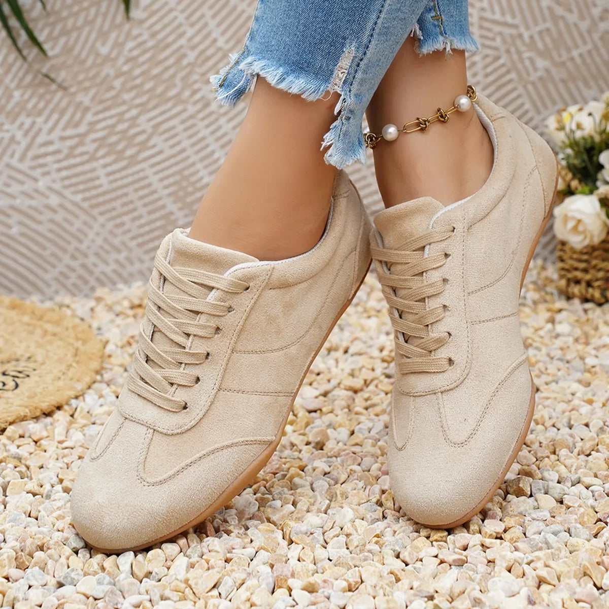 Women Natural Suede Leather Lace-up 2026 New Sneakers Round Toe Soft Comfort Casual Female Outdoor Drive/walk Shoes for Woman
