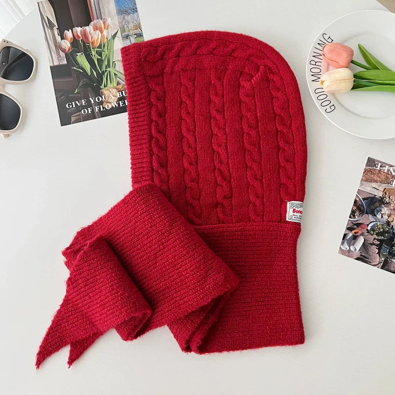 Oversize Hood Scarf Balaclava Hat Winter Ear Protection Windproof Warm Balaclava Hats Women Fashion Hat and Scarf Skullies Beani