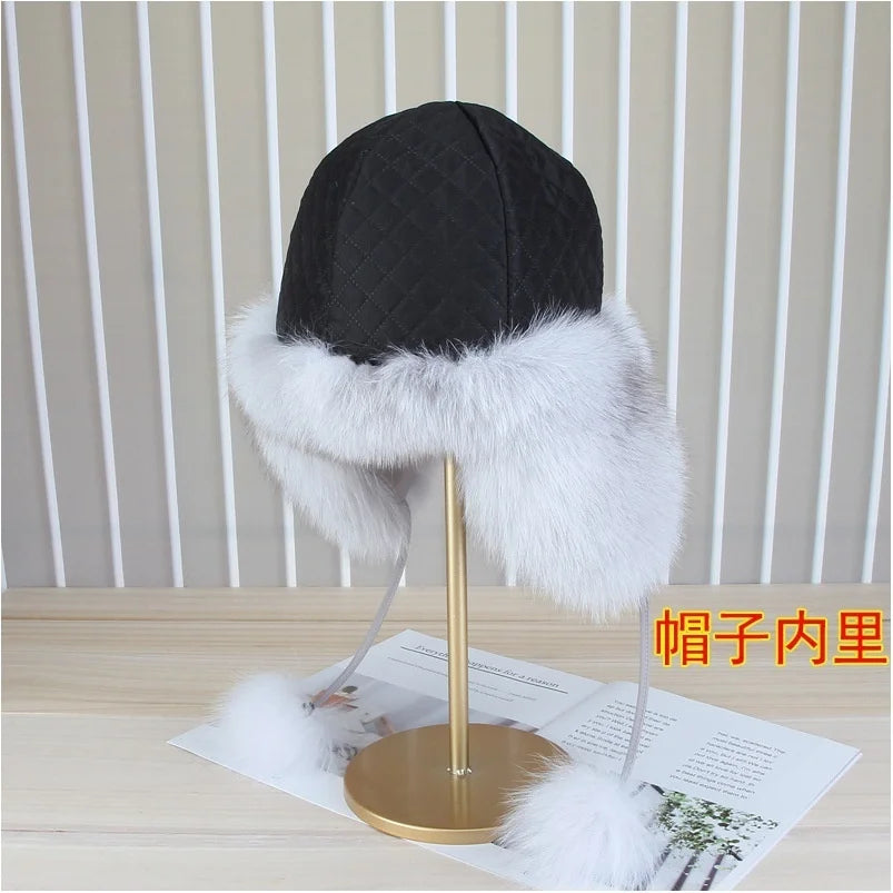 Real Fox Fur Hat For Women Winter Fashion Warm Lei Feng Hats Russians Outdoor Skiing Caps Natural Fur Hat Furry Thick Fur Cap