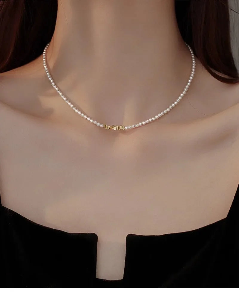 Minar Exquisite 14K Gold-Plated Copper Beaded Choker Necklace with Imitation Pearls, Elegant Women’s Birthday Gift